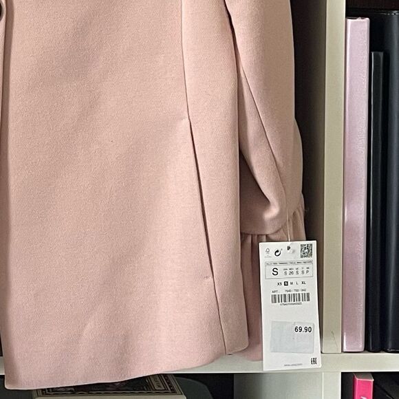 Zara Nude Pink Blazer Jacket with Ruffle on Sleeve Hem NWT - Picture 9 of 9